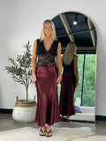 Merlot Satin‑Fall Skirt