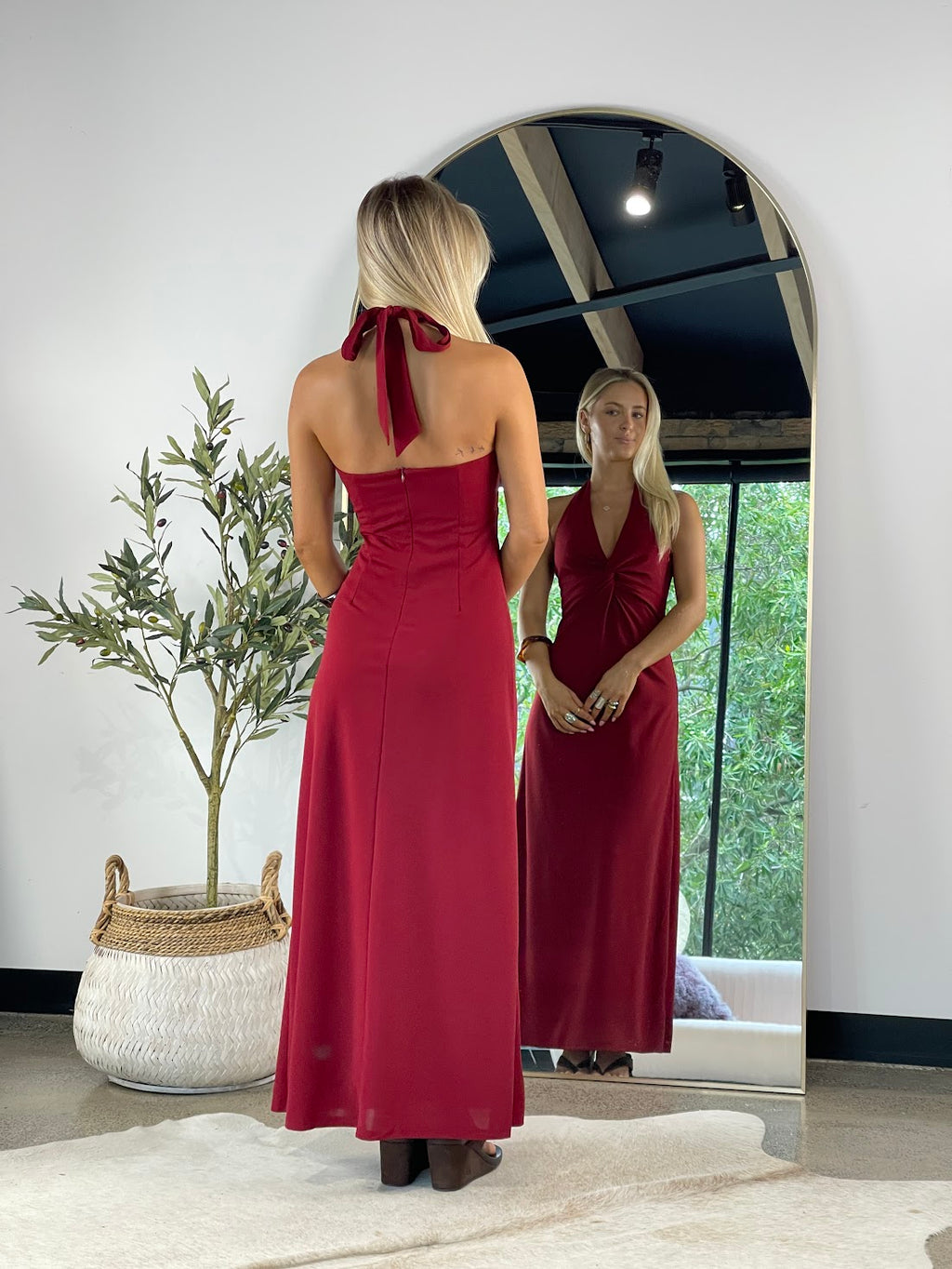 Merlot Twist Halter Dress