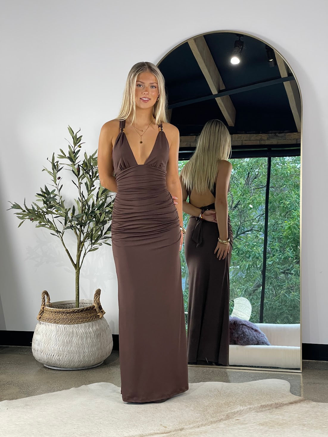 Cocoa Tide Tie‑Back Maxi