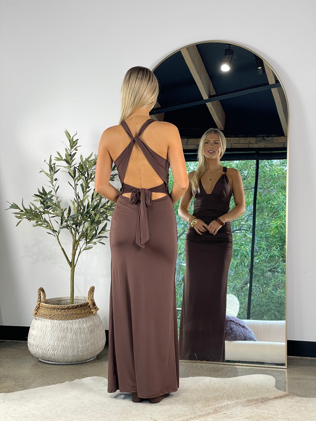 Cocoa Tide Tie‑Back Maxi
