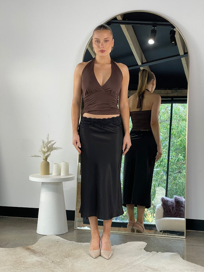 Midnight Lace Silk Skirt