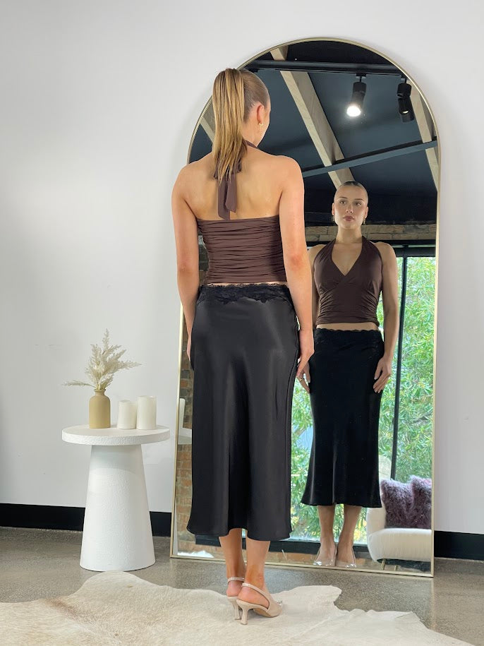 Midnight Lace Silk Skirt